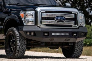 Ford F-350 Super Duty Front Bumper - Rough Country - LED with Cubes and Light Bar - Flat Black - '11-'16 Ford F-350 Super Duty Front Bumper - Rough Country - LED with Cubes and Light Bar - Flat Black - '11-'16